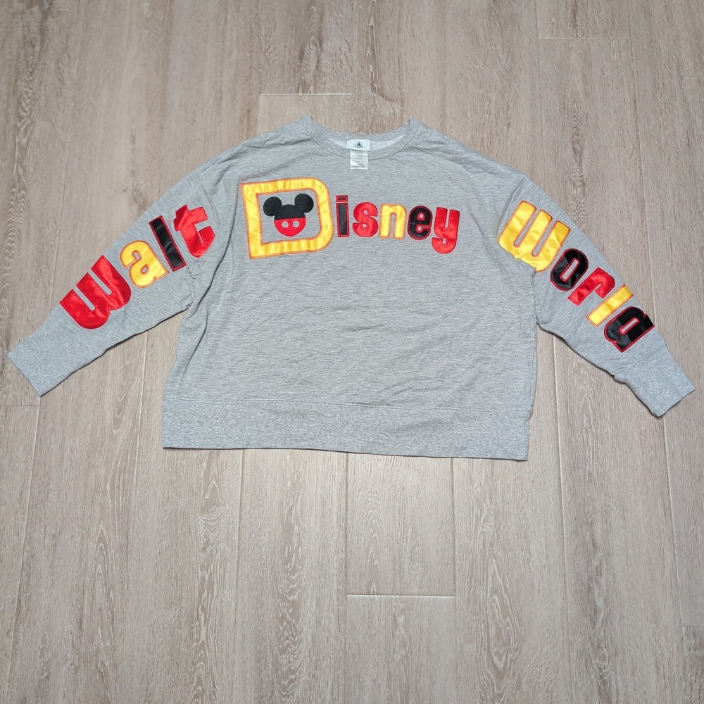 Disney Parks Walt Disney World Applique Mickey Sweatshirt Gray Womens 1X LT22997